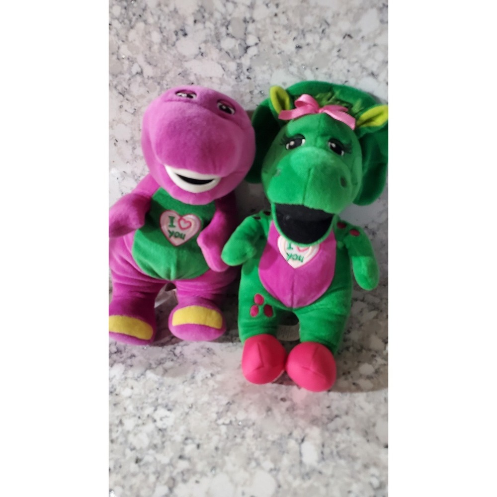 Fisher Price 10" Barney & Baby Bop Plush Plays I Love You Song